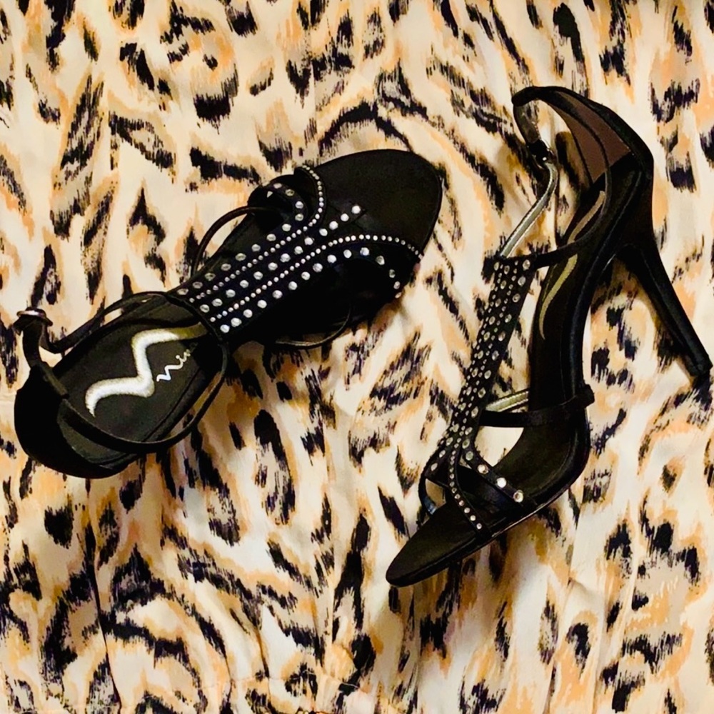 Nina black rhinestone heels